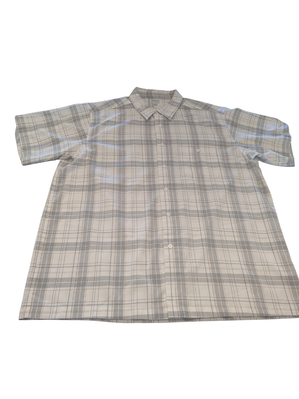 EUC Haggar Cool 18 Tec Mens XXL Gray Plaid Short Sleeve Button Up Shirt